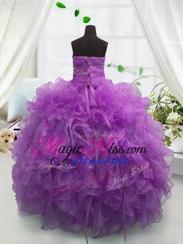 wholesale fancy purple sleeveless beading and ruffles floor length little girl pageant dress