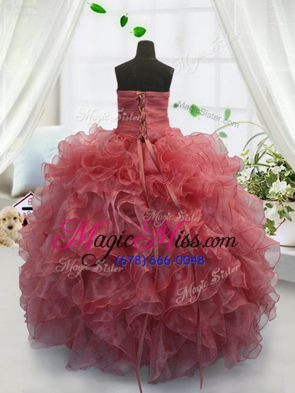 wholesale perfect watermelon red sleeveless beading and ruffles floor length little girls pageant gowns