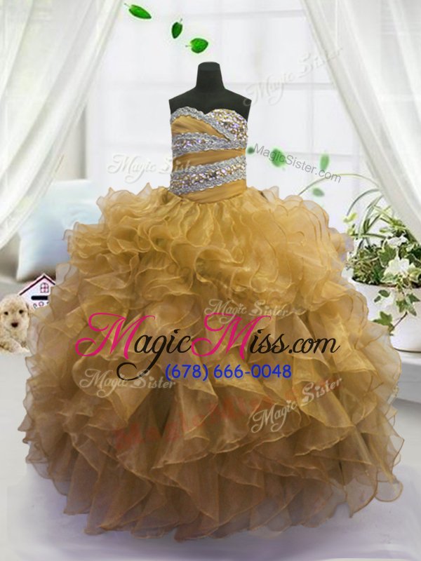 wholesale floor length lace up girls pageant dresses orange and in for party and wedding party with beading and ruffles