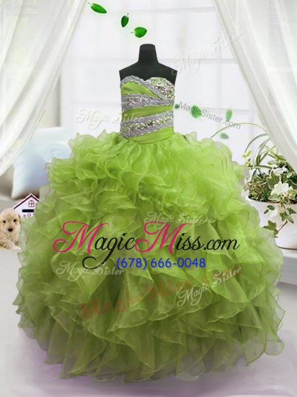 wholesale customized apple green lace up sweetheart beading and ruffles kids formal wear organza sleeveless