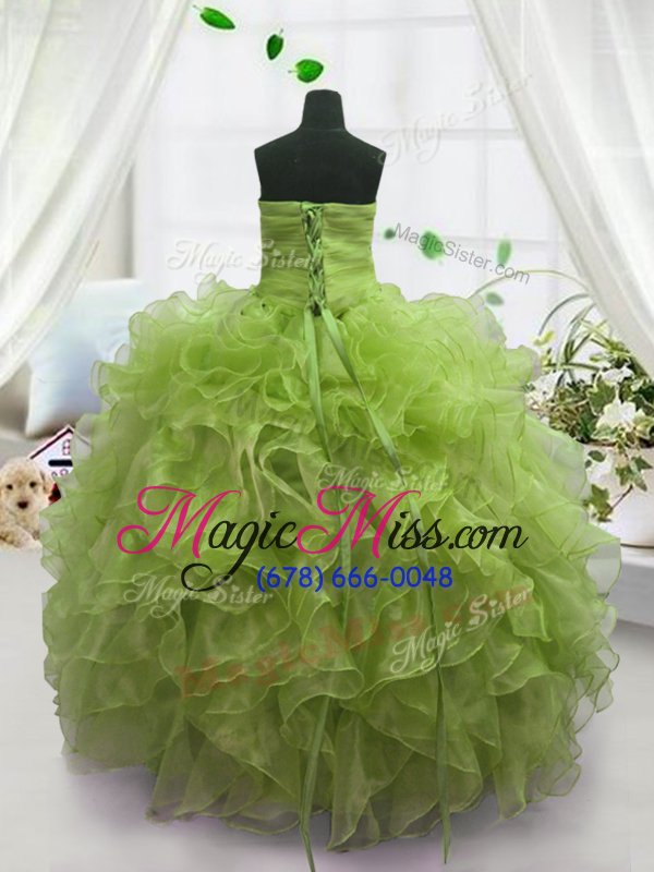 wholesale customized apple green lace up sweetheart beading and ruffles kids formal wear organza sleeveless