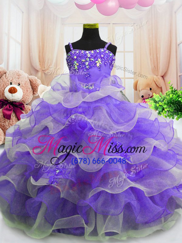 wholesale most popular ruffled floor length ball gowns sleeveless eggplant purple pageant gowns for girls zipper