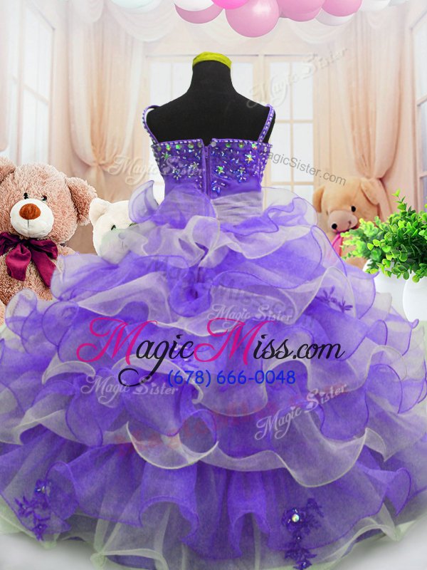 wholesale most popular ruffled floor length ball gowns sleeveless eggplant purple pageant gowns for girls zipper