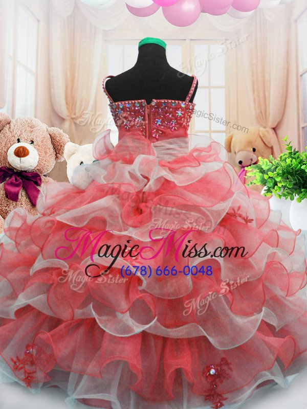 wholesale perfect ruffled spaghetti straps sleeveless zipper little girls pageant gowns red organza