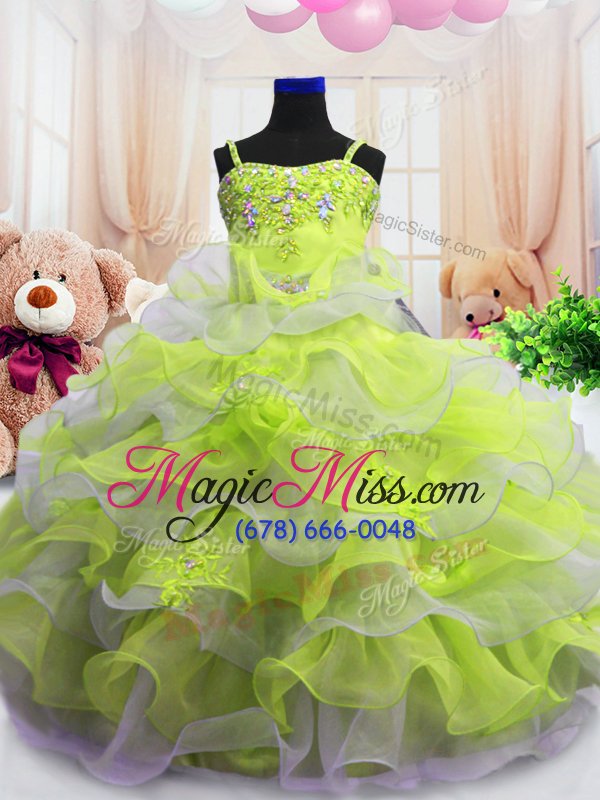 wholesale luxurious sleeveless beading and ruffled layers zipper little girls pageant dress wholesale