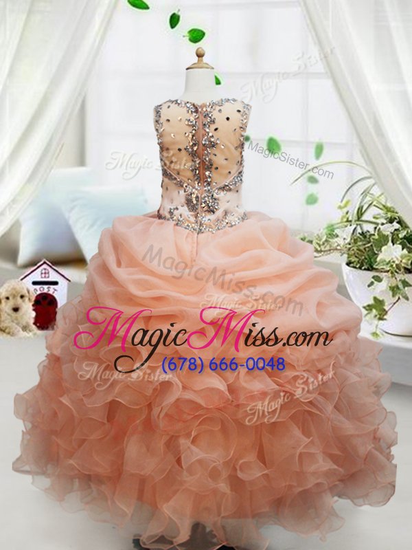 wholesale beauteous pick ups floor length ball gowns sleeveless orange little girl pageant gowns zipper