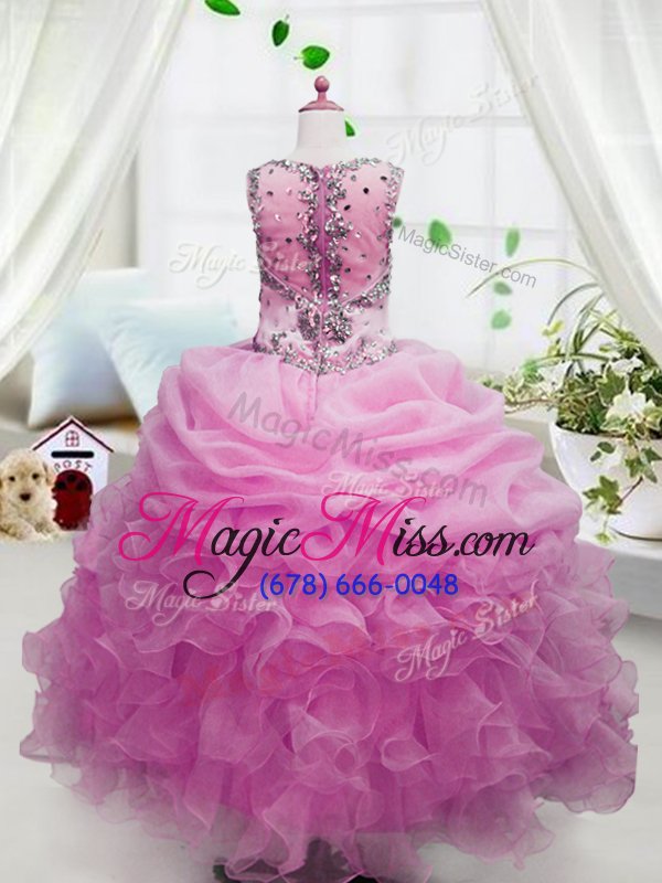 wholesale high class pink square neckline beading and ruffles and pick ups pageant gowns for girls sleeveless zipper