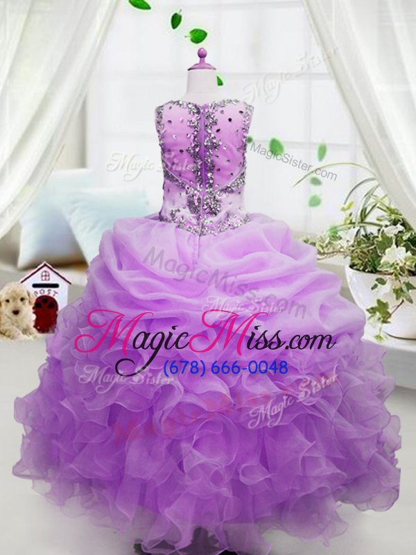 wholesale perfect square sleeveless organza girls pageant dresses beading and ruffles and pick ups zipper