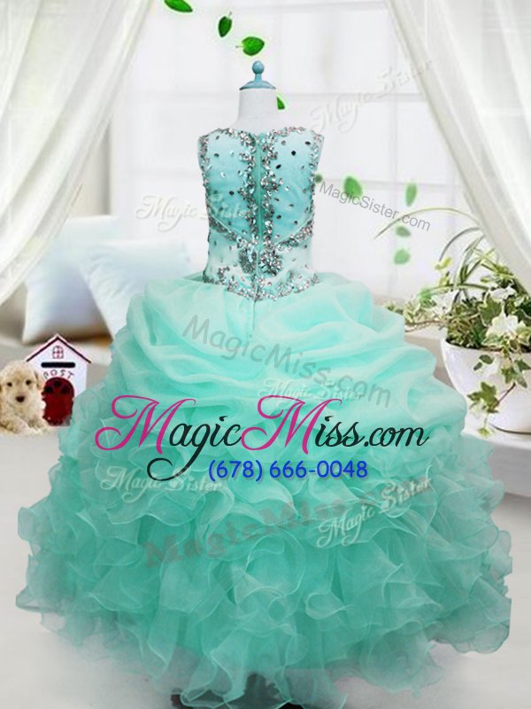 wholesale beauteous pick ups ball gowns kids formal wear baby blue straps organza sleeveless floor length lace up