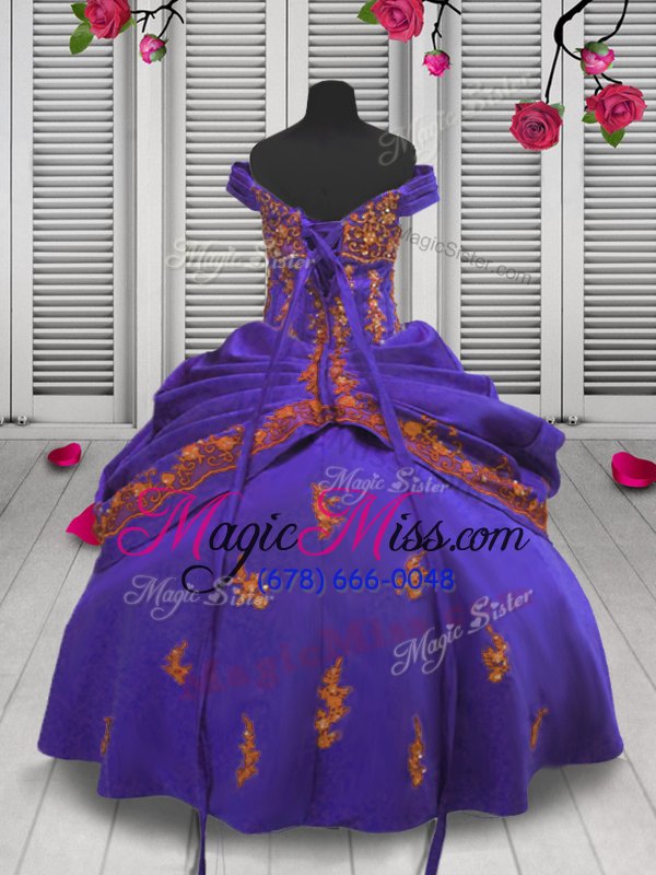 wholesale custom made off the shoulder purple sleeveless satin lace up little girls pageant dress wholesale for party and wedding party