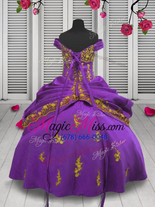 wholesale latest sleeveless floor length beading and appliques lace up little girl pageant gowns with lilac