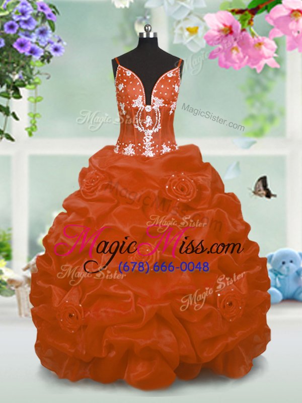 wholesale dramatic orange pageant gowns for girls party and wedding party and for with beading and pick ups v-neck sleeveless lace up