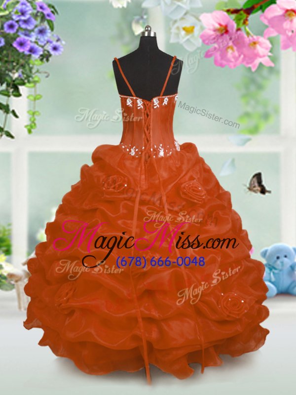 wholesale dramatic orange pageant gowns for girls party and wedding party and for with beading and pick ups v-neck sleeveless lace up