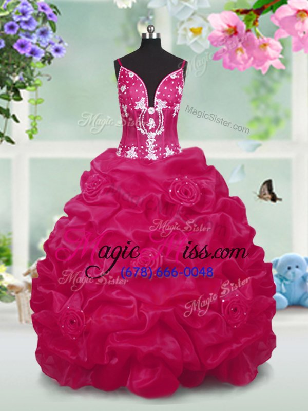 wholesale red taffeta lace up v-neck sleeveless floor length little girls pageant dress beading and pick ups