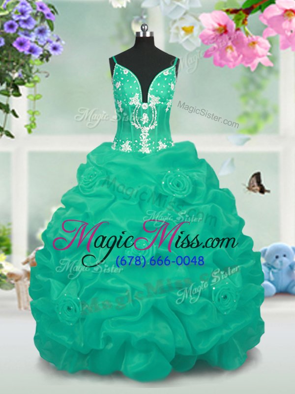 wholesale cheap pick ups ball gowns little girls pageant gowns turquoise v-neck taffeta sleeveless floor length lace up