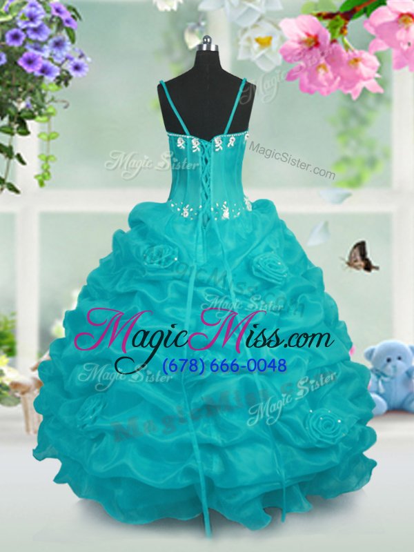wholesale beauteous baby blue ball gowns v-neck sleeveless taffeta floor length lace up beading and pick ups little girls pageant dress