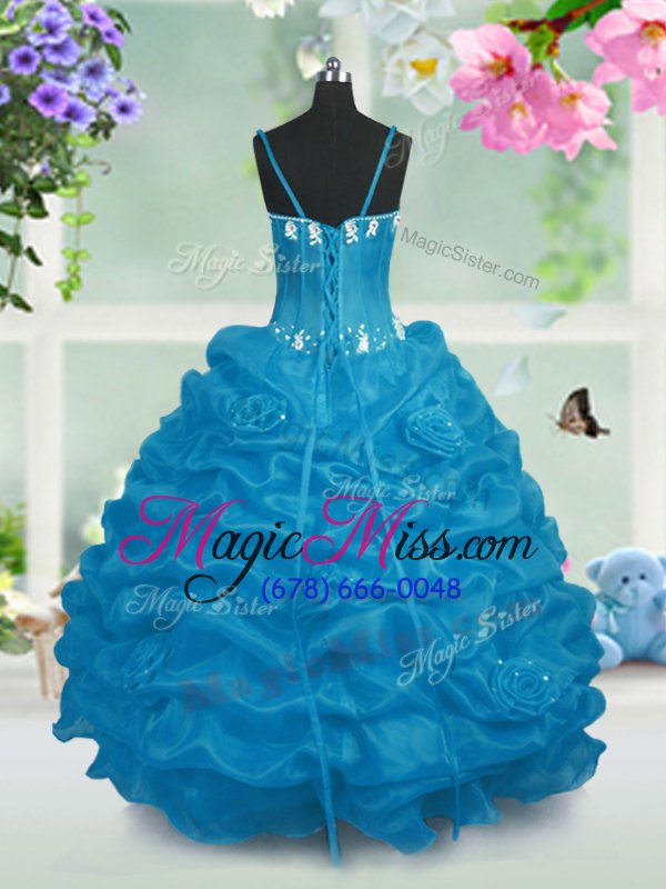 wholesale affordable baby blue v-neck lace up beading and pick ups little girl pageant dress sleeveless