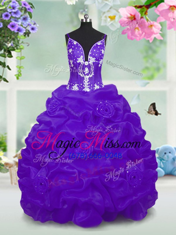 wholesale affordable purple v-neck neckline beading and pick ups little girls pageant dress sleeveless lace up