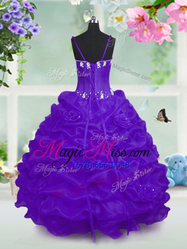 wholesale affordable purple v-neck neckline beading and pick ups little girls pageant dress sleeveless lace up