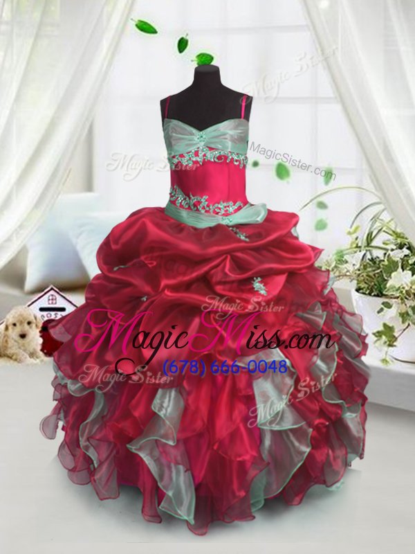 wholesale red sleeveless beading and ruffles floor length kids pageant dress