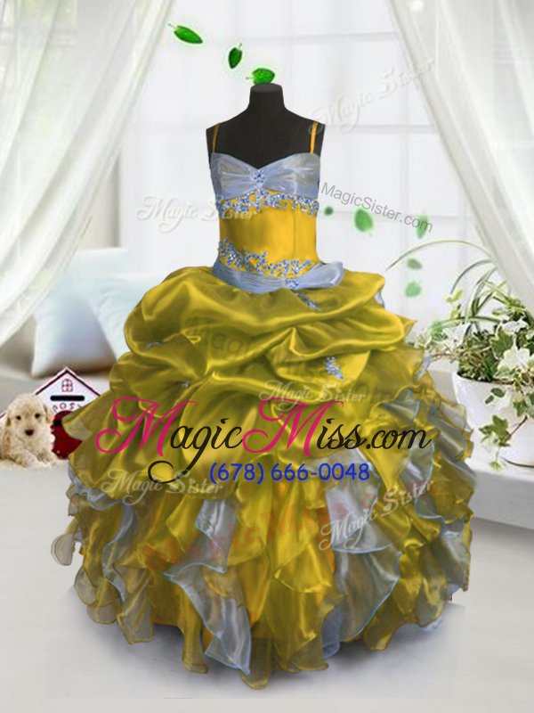 wholesale spaghetti straps sleeveless organza little girls pageant dress beading and ruffles and pick ups lace up