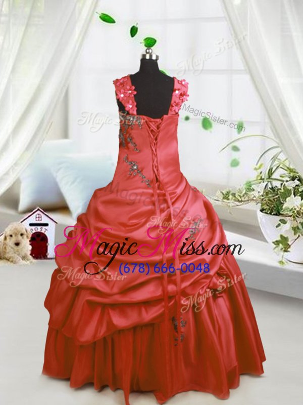 wholesale inexpensive watermelon red straps lace up beading and pick ups little girls pageant dress sleeveless