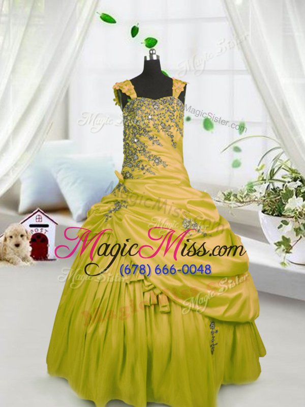wholesale glorious pick ups ball gowns little girl pageant dress gold straps satin sleeveless floor length lace up