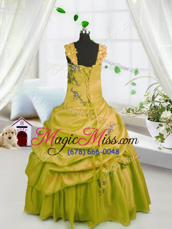 wholesale glorious pick ups ball gowns little girl pageant dress gold straps satin sleeveless floor length lace up