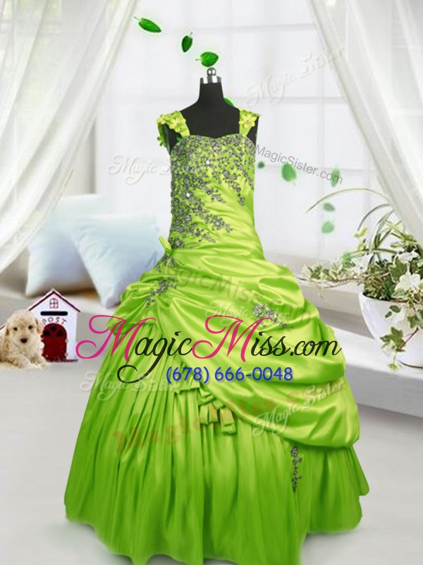wholesale pick ups yellow green sleeveless satin lace up little girls pageant dress wholesale for party and wedding party