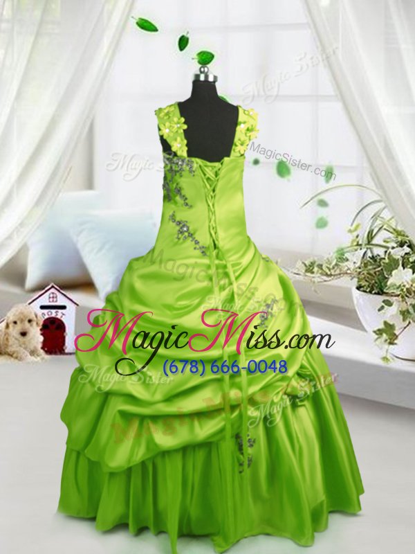 wholesale pick ups yellow green sleeveless satin lace up little girls pageant dress wholesale for party and wedding party