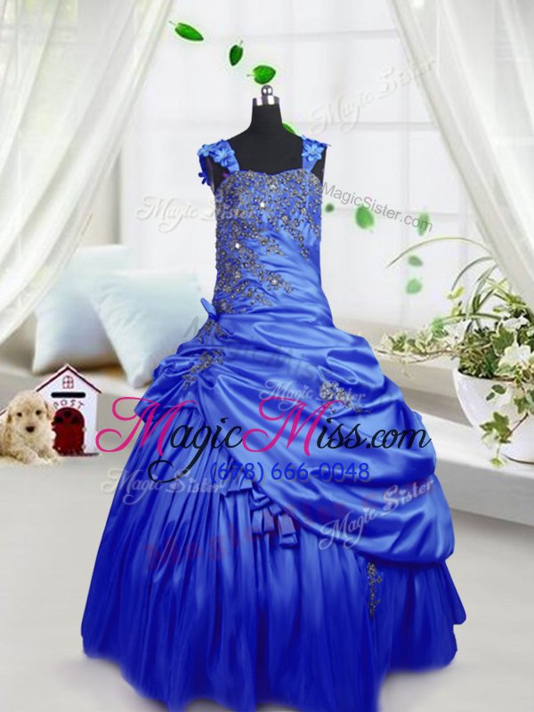 wholesale fancy satin sleeveless floor length little girls pageant dress wholesale and beading and pick ups