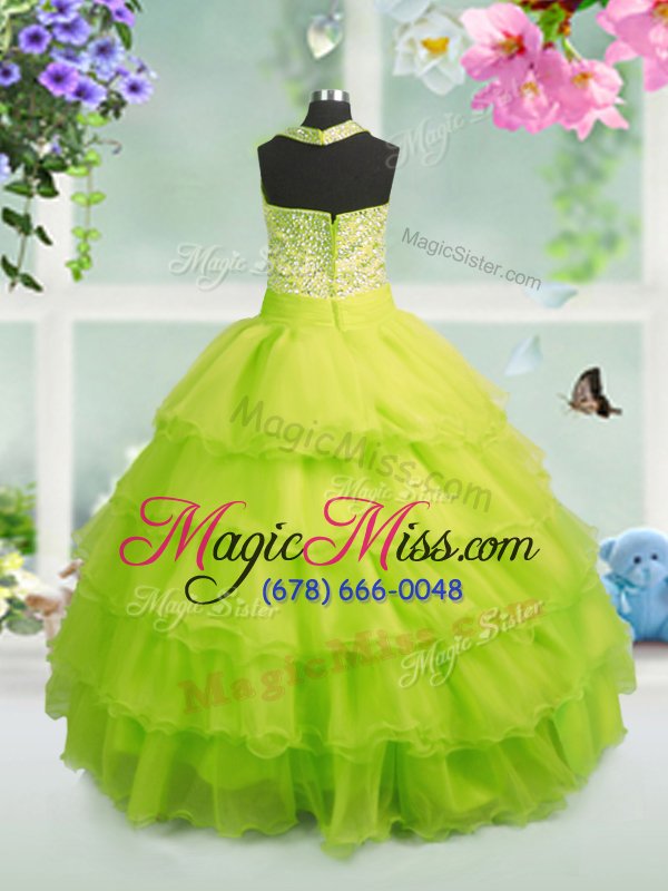 wholesale eye-catching apple green square zipper beading and ruffled layers pageant gowns for girls sleeveless