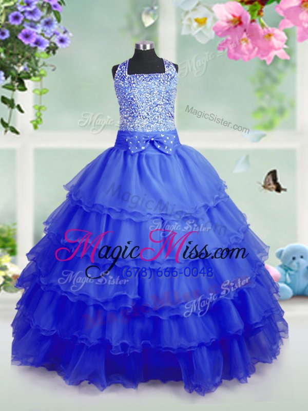 wholesale wonderful royal blue little girls pageant gowns party and wedding party and for with beading and ruffled layers square sleeveless zipper