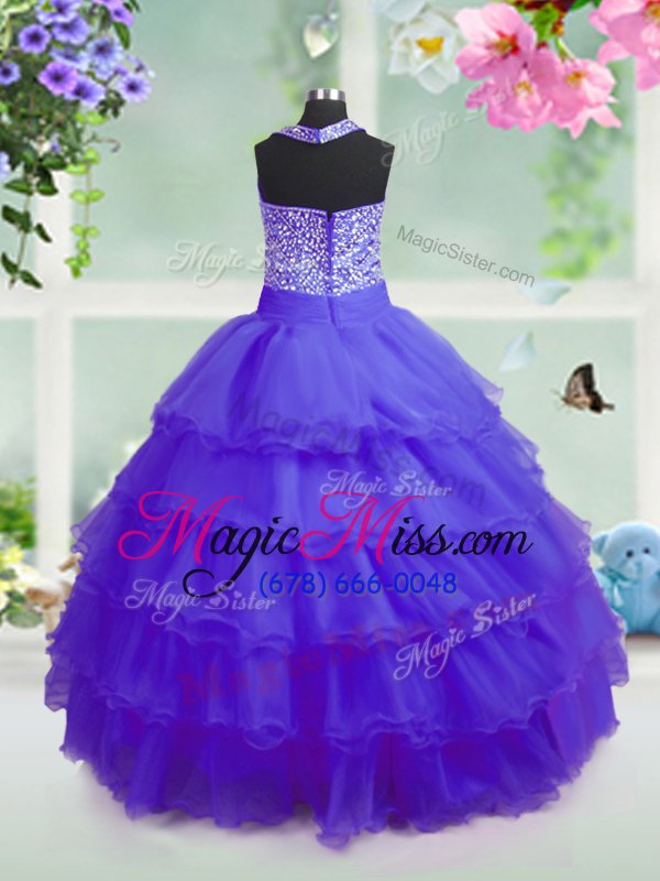 wholesale pretty purple square zipper beading and ruffled layers little girls pageant dress wholesale sleeveless