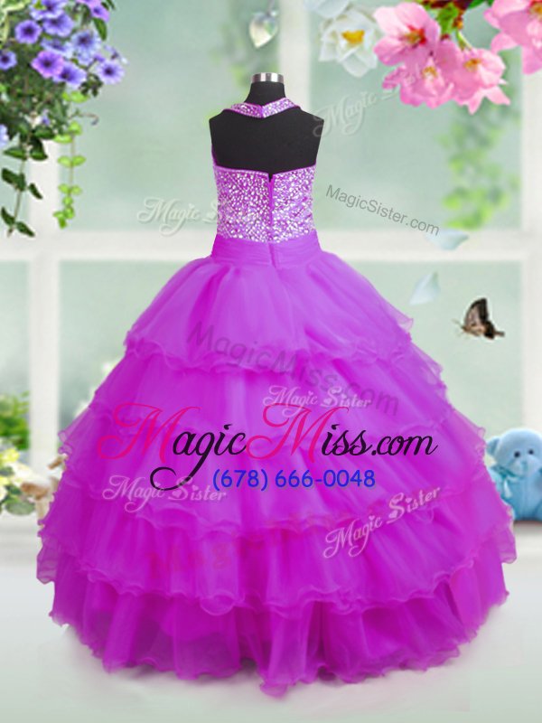 wholesale customized ruffled square sleeveless zipper little girls pageant dress wholesale rose pink organza