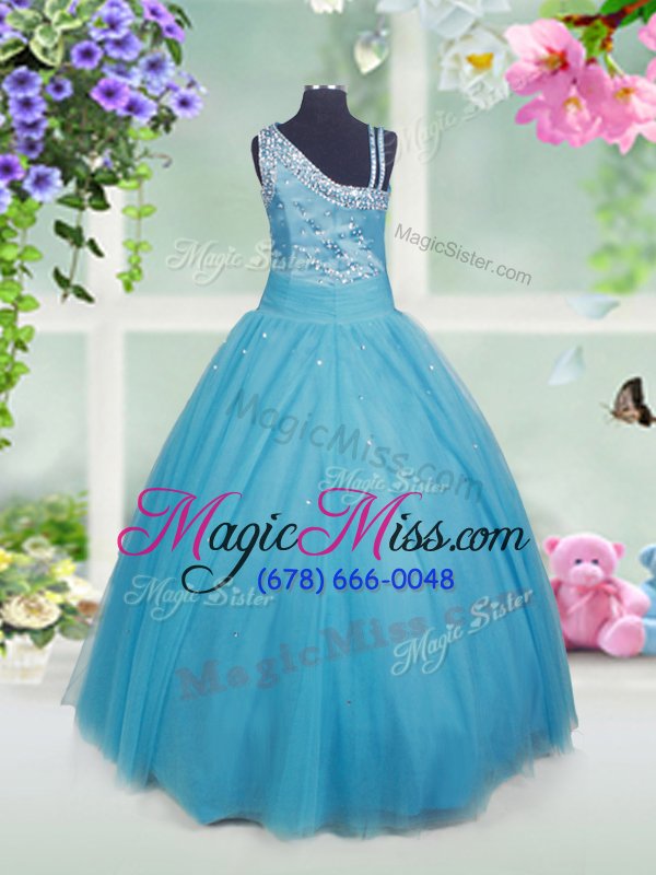 wholesale teal pageant gowns for girls party and wedding party and for with beading asymmetric sleeveless side zipper