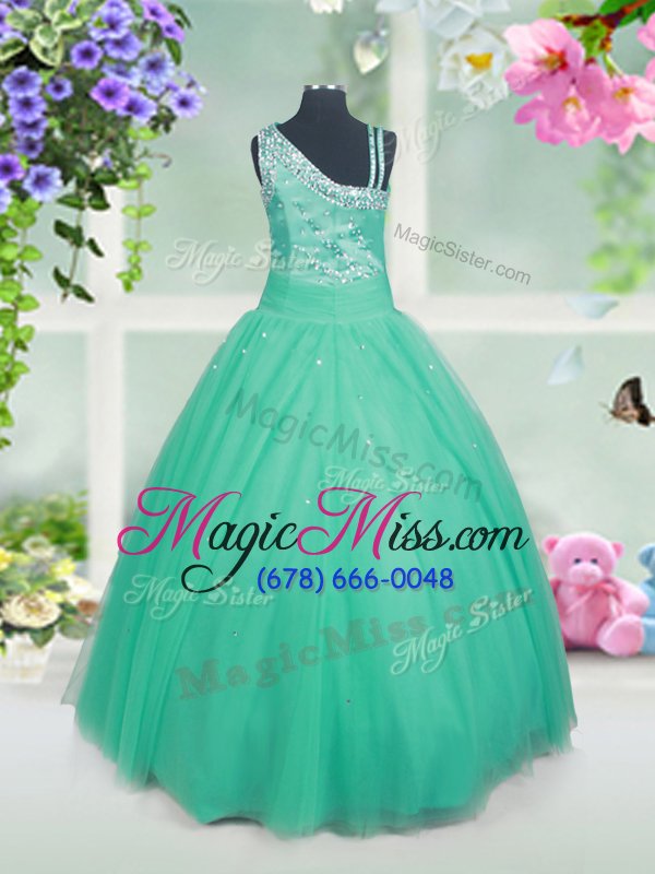 wholesale sweet floor length aqua blue pageant gowns for girls asymmetric sleeveless side zipper