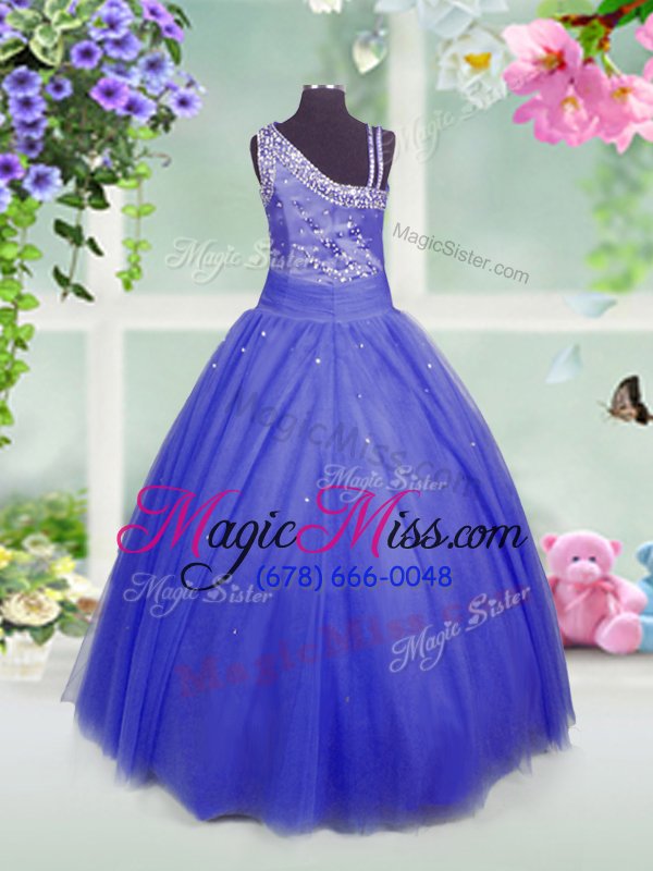 wholesale nice asymmetric sleeveless little girls pageant gowns floor length beading blue tulle