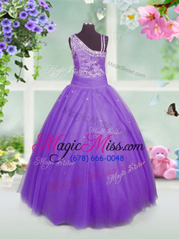 wholesale trendy floor length ball gowns sleeveless lavender girls pageant dresses side zipper