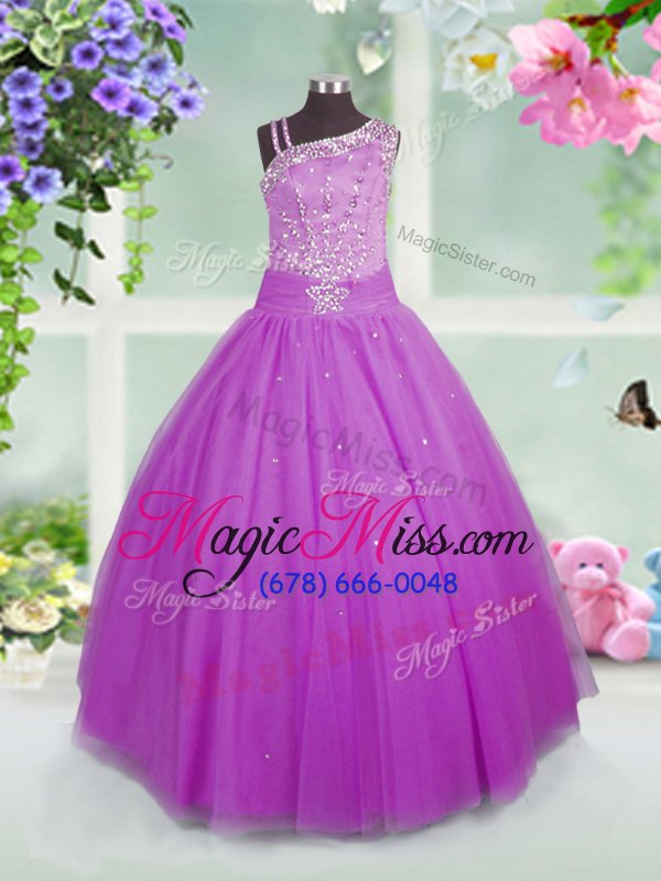 wholesale dazzling floor length lilac girls pageant dresses tulle sleeveless beading