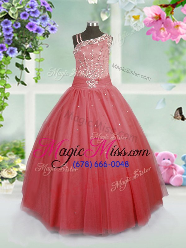 wholesale watermelon red pageant gowns for girls party and wedding party and for with beading asymmetric sleeveless side zipper