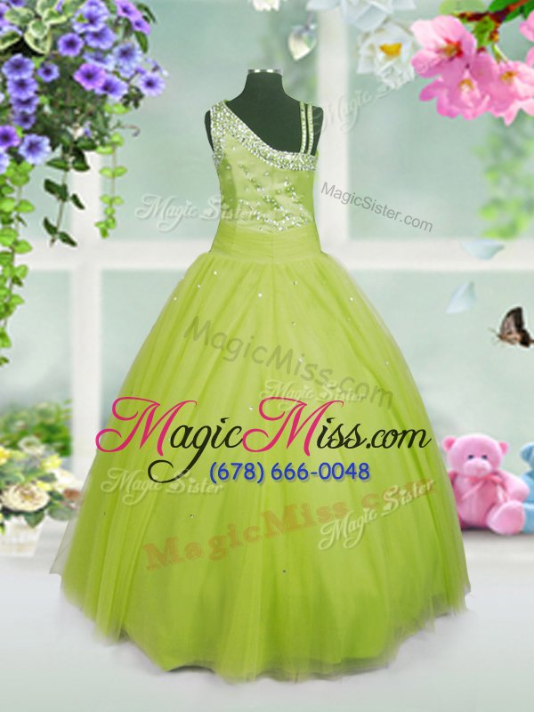 wholesale superior apple green ball gowns beading little girl pageant dress side zipper tulle sleeveless floor length