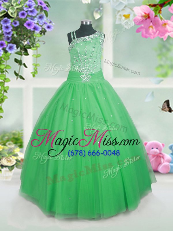 wholesale discount sleeveless tulle floor length side zipper kids pageant dress in green for with beading