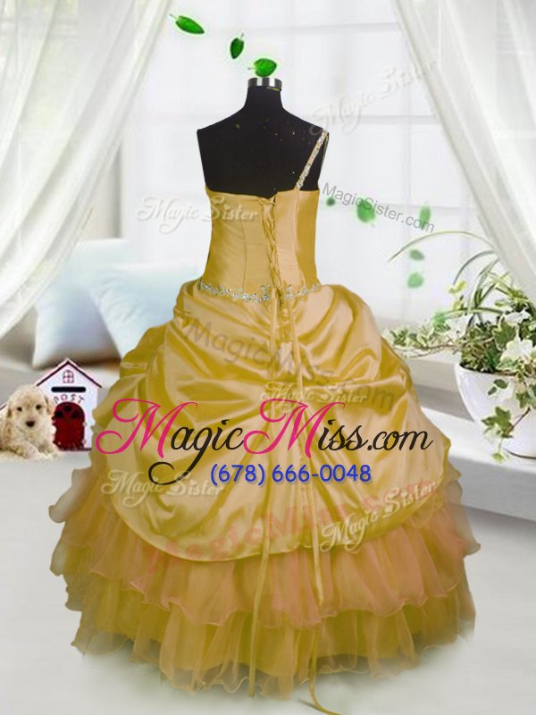 wholesale affordable orange kids pageant dress party and wedding party and for with beading and ruffled layers and pick ups one shoulder sleeveless lace up