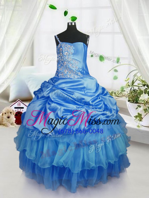 wholesale charming floor length lace up little girls pageant dress wholesale baby blue and in for military ball and sweet 16 and quinceanera with beading and ruffled layers and pick ups