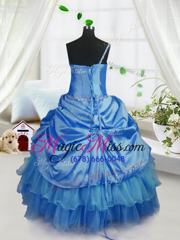 wholesale charming floor length lace up little girls pageant dress wholesale baby blue and in for military ball and sweet 16 and quinceanera with beading and ruffled layers and pick ups