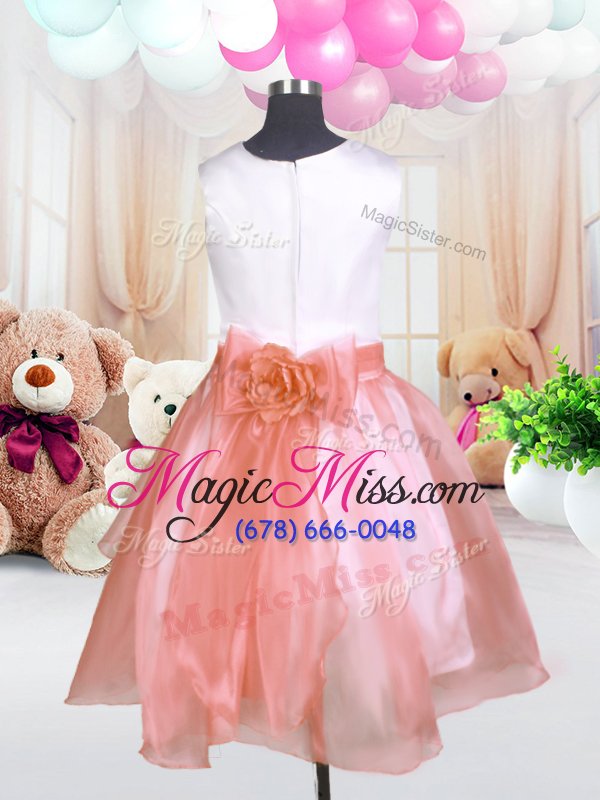 wholesale traditional scoop baby pink sleeveless hand made flower knee length flower girl dresses for less