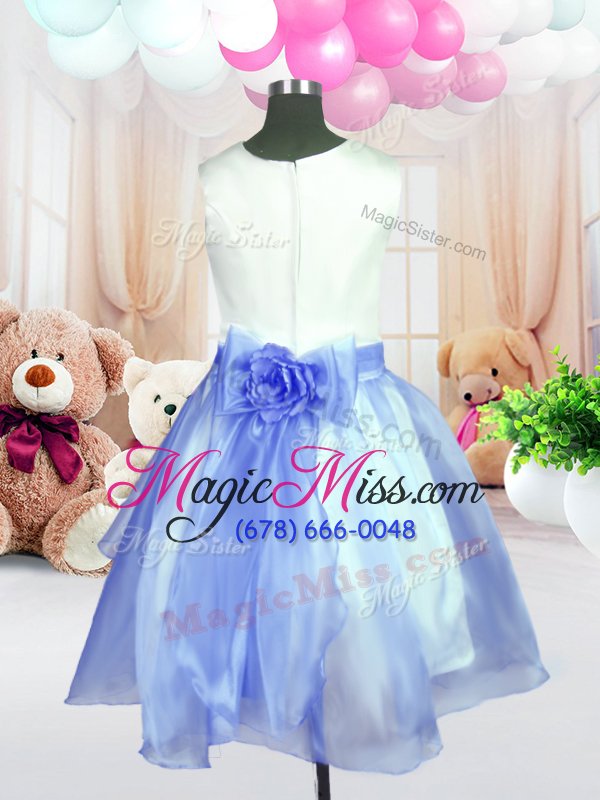 wholesale beauteous scoop baby blue sleeveless hand made flower knee length toddler flower girl dress