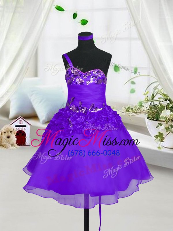 wholesale eggplant purple lace up sweetheart beading and hand made flower girls pageant dresses organza sleeveless