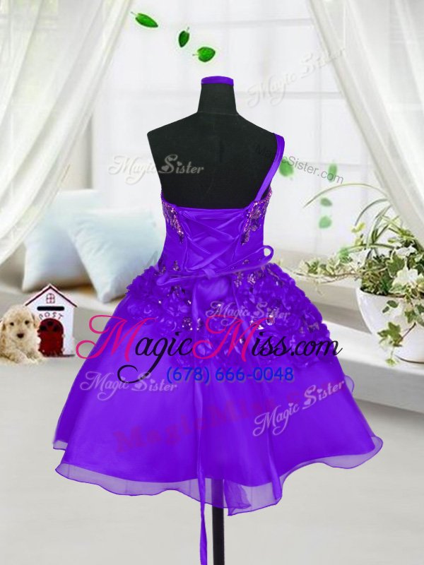 wholesale eggplant purple lace up sweetheart beading and hand made flower girls pageant dresses organza sleeveless